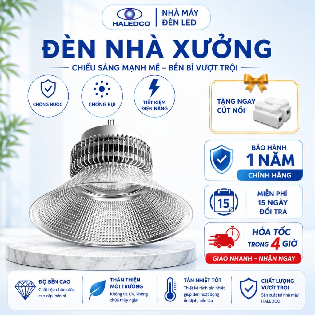 Đèn LED Nhà Xưởng Highbay HALEDCO 100W 150W 200W 250W | Đèn LED Công Nghiệp Siêu Sáng, Đèn Kho Xưởng, Tiết Kiệm Điện