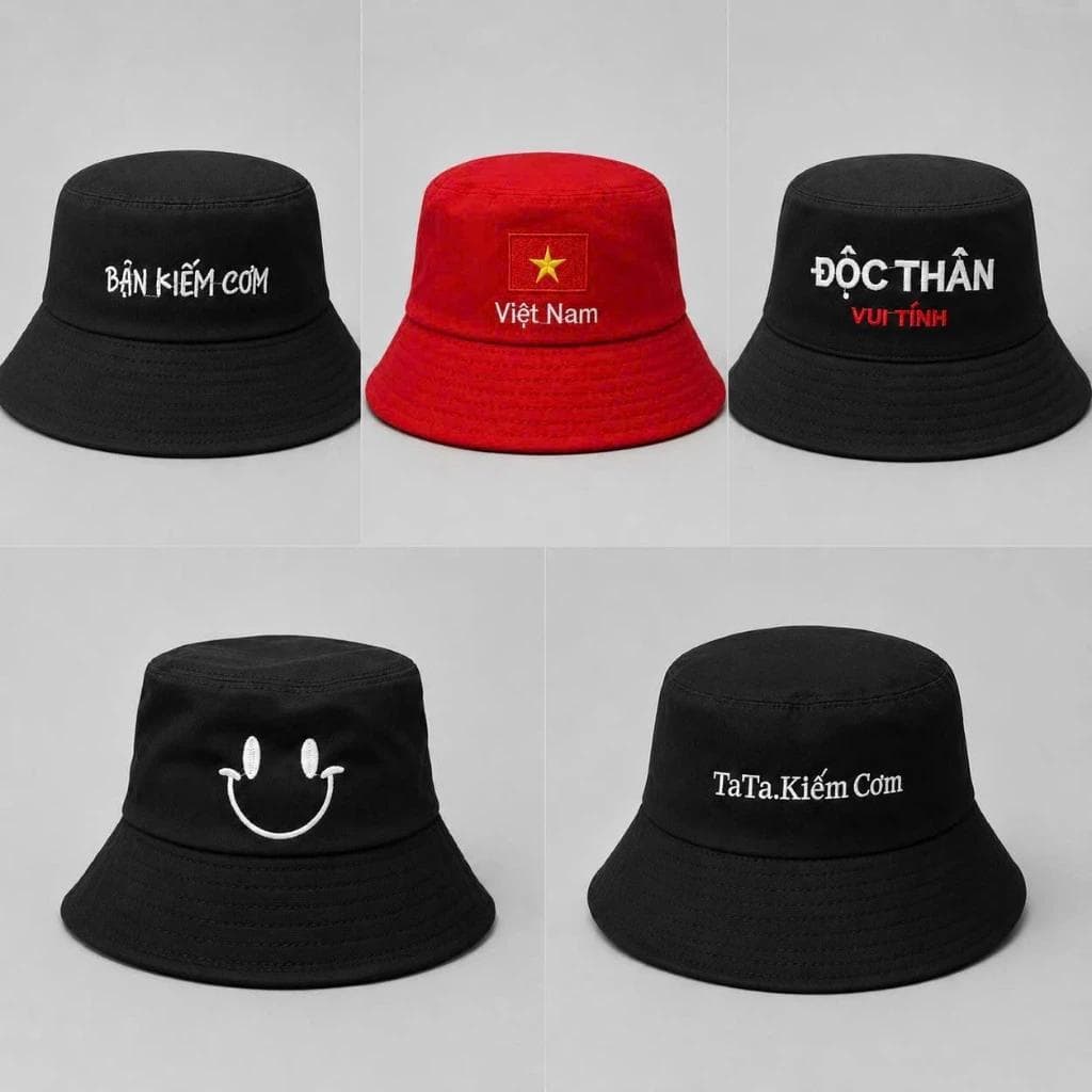 NÓN bucker màu đen thêu chữ đa dạng chữ ,thời trang-unisex