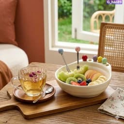 Bát nhựa giả sứ đựng hoa quả kèm dĩa sang trọng tiện lợi 8
