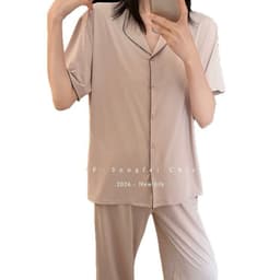 DÂU TÂY ( KÈM ẢNH THẬT ) Bộ Đồ Ngủ Pijama Nữ Cộc Tay Quần Dài Chất Su Lạnh Mềm Mát Bộ Đồ Mặc Nhà Pijama Viền Răng Cưa 5