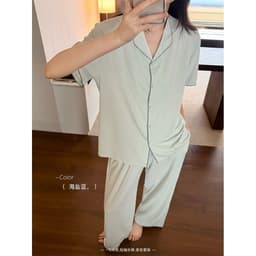 DÂU TÂY ( KÈM ẢNH THẬT ) Bộ Đồ Ngủ Pijama Nữ Cộc Tay Quần Dài Chất Su Lạnh Mềm Mát Bộ Đồ Mặc Nhà Pijama Viền Răng Cưa 3