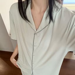 DÂU TÂY ( KÈM ẢNH THẬT ) Bộ Đồ Ngủ Pijama Nữ Cộc Tay Quần Dài Chất Su Lạnh Mềm Mát Bộ Đồ Mặc Nhà Pijama Viền Răng Cưa 4