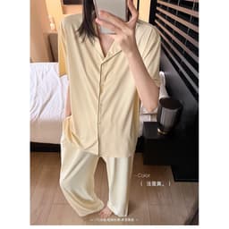 DÂU TÂY ( KÈM ẢNH THẬT ) Bộ Đồ Ngủ Pijama Nữ Cộc Tay Quần Dài Chất Su Lạnh Mềm Mát Bộ Đồ Mặc Nhà Pijama Viền Răng Cưa 7