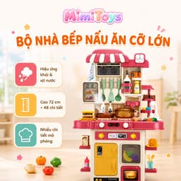 Bộ Đồ Chơi Bếp Nấu Ăn 48 Chi Tiết Cỡ Lớn 72cm MimiToys - Có Khói, Âm Thanh Và Vòi Nước Cho Bé 4