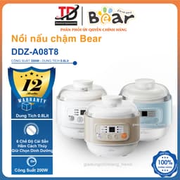 Nồi Nấu Chậm Bear DDZ-A08T8, 0.8L - Công suất 200W - 5 chế độ nấu tự động, Hàng Chính Hãng 1