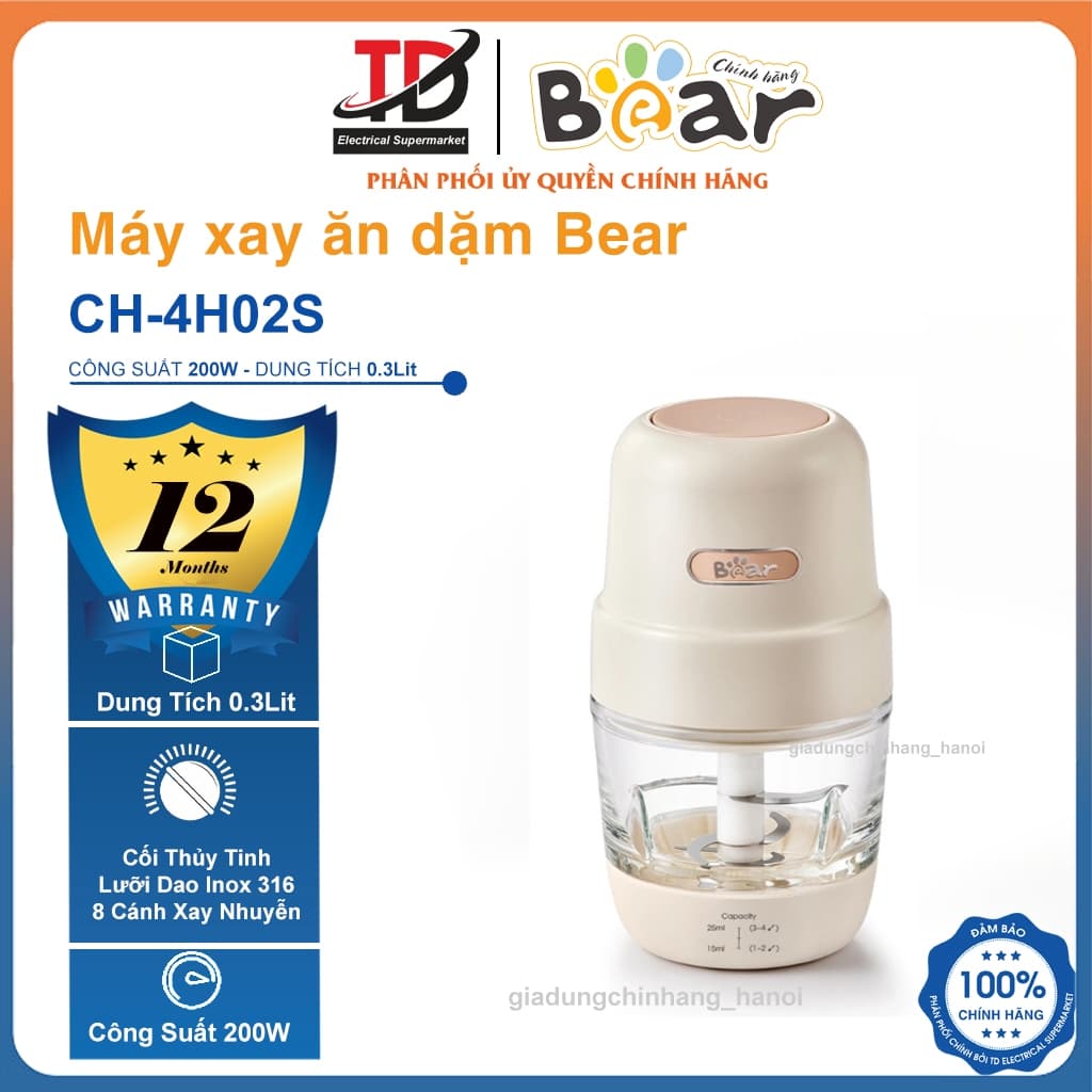Máy Xay Ăn Dặm Bear CH-4H02S, 0.3Lit  - Công suất 200W - Xay được cháo, rau củ, thịt, trái cây và gia vị