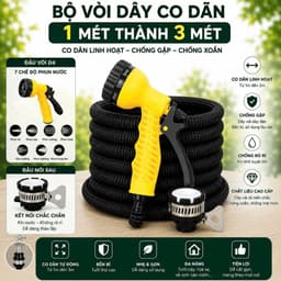 Bộ Vòi Dây Co Giãn Thông Minh 1m Thành 3m - Dây Rửa Xe Tự Động Co Giãn Chống Gập Chống Nổ --- 5