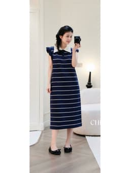 <Đầm Bầu Quynhanhhouse> 𝑪𝑯𝑰𝑵 𝑺𝑻𝑼𝑫𝑰𝑶 891 VÁY KẺ MON DÁNG SUÔNG freesize 4