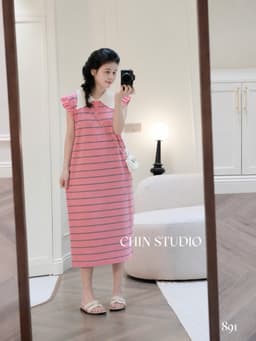 <Đầm Bầu Quynhanhhouse> 𝑪𝑯𝑰𝑵 𝑺𝑻𝑼𝑫𝑰𝑶 891 VÁY KẺ MON DÁNG SUÔNG freesize 2