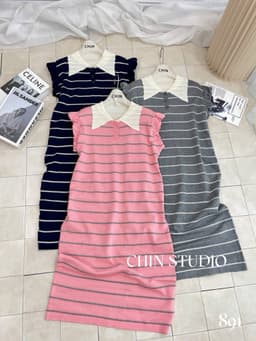 <Đầm Bầu Quynhanhhouse> 𝑪𝑯𝑰𝑵 𝑺𝑻𝑼𝑫𝑰𝑶 891 VÁY KẺ MON DÁNG SUÔNG freesize 7