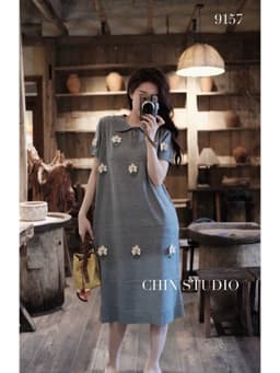 <Đầm Bầu Quynhanhhouse> CHIN STUDIO Váy len mtg đính hoa siêu xinh freesize 5