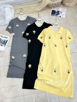 <Đầm Bầu Quynhanhhouse> CHIN STUDIO Váy len mtg đính hoa siêu xinh freesize 6