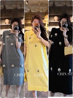 <Đầm Bầu Quynhanhhouse> CHIN STUDIO Váy len mtg đính hoa siêu xinh freesize 2
