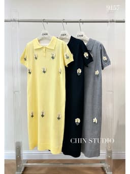 <Đầm Bầu Quynhanhhouse> CHIN STUDIO Váy len mtg đính hoa siêu xinh freesize 7