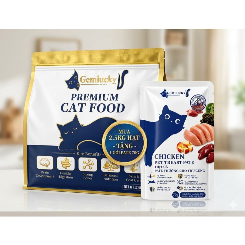 Hạt Gemlucky Thức ăn hạt cao cấp dành cho mèo mọi lứa tuổi Mix 8 Toping