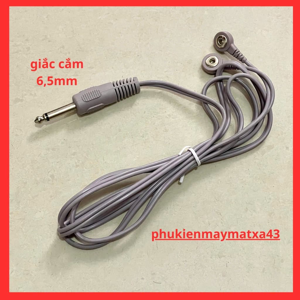Dây điện xung giắc cắm 6.5mm ra 2 đầu cúc, luôn dùng cho các dòng máy massage trị liệu điện xung...