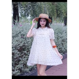 Váy Babydoll Nơ Nhí Cổ Sen Tay Phồng Dáng Suông Tiểu Thư Hàn Quốc Vintage Đen/Kem 3