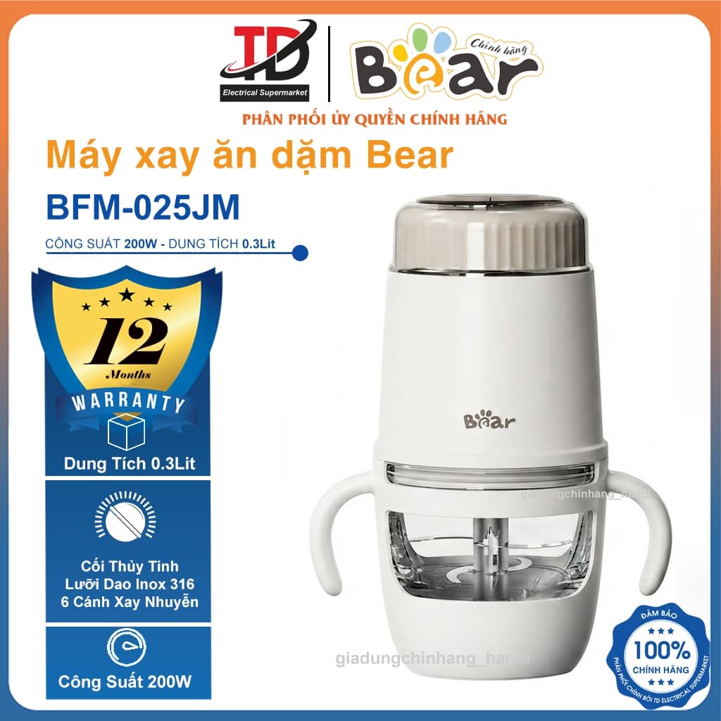 Máy Xay Ăn Dặm Bear BFM - 025JM, Dung Tích 0.3L - Công Suất 200w,  8 Lưỡi Dao Inox 316, Tích hợp cảm biến AI