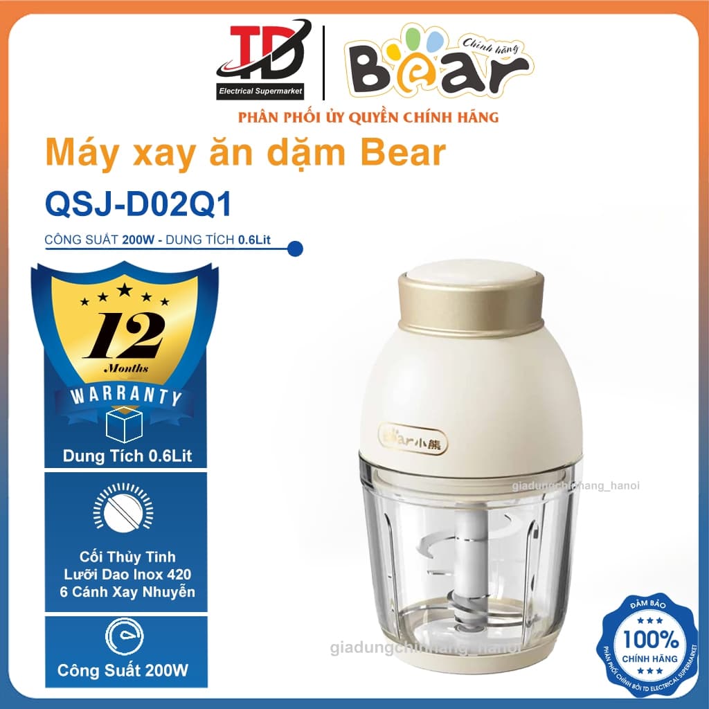 Máy Xay Ăn Dặm Cho Bé BEAR QSJ-D02Q1, Dung Tích 0,6L Công Suất 200w - Bảo Hành 18 Tháng