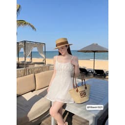Set Váy 2 Dây Ren Trắng Dáng A Ngắn Kèm Áo Khoác Cardigan Xanh Tiffany Mỏng Tiểu Thư_Jo.Store 6