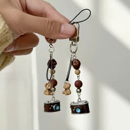 Charm Móc khóa, dây treo điện thoại hình máy ảnh gấu nâu. Phụ kiện trang trí móc chìa khóa, điện thoại, balo, túi xách 1