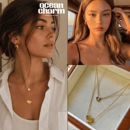 Set 2 Dây Chuyền Vòng Cổ Nữ 2 Tầng Mặt Trái Tim Đính Đá Trắng Hợp Kim Mạ Vàng Trang Sức Nữ Sang Trọng - Ocean Charm 1