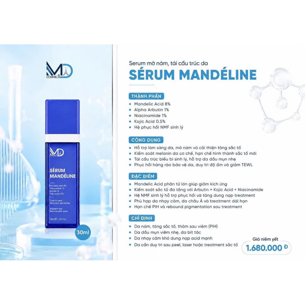 (ĐMN) MD Cosmedi - Serum Mandéline tinh chất hỗ trợ mờ nám, tái cấu trúc da 30ml