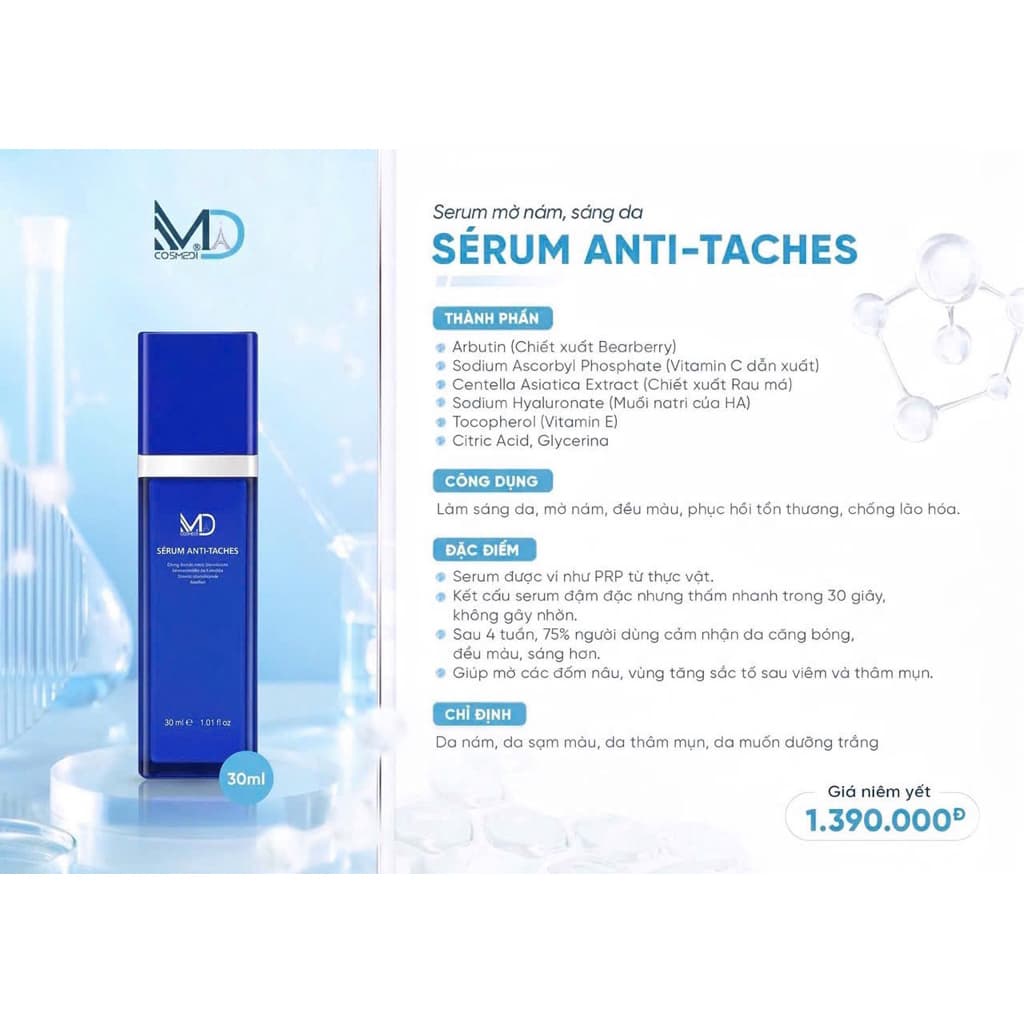(ĐMN) MD Cosmedi - Serum Anti Taches tinh chất hỗ trợ mờ nám, làm sáng cho da 30ml