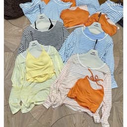 Set Áo Thun Giấy Dài Tay Mix Áo Dây có Đệm Ngực 5