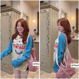 Áo Thun Giấy Dài Tay Phối 2 Màu Form Rộng Chuẩn xinh 2