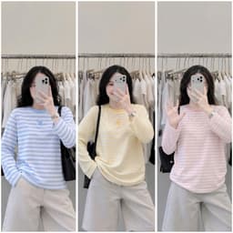 Set 3 Áo Thun Giấy Kẻ Ngang Thêu Hình Siêu Xinh 2
