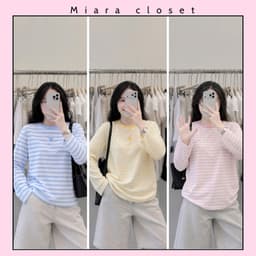 Set 3 Áo Thun Giấy Kẻ Ngang Thêu Hình Siêu Xinh 1