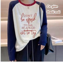 Áo Thun Giấy Nữ Dài Tay Phối Xanh In Chữ Siêu Hot 7