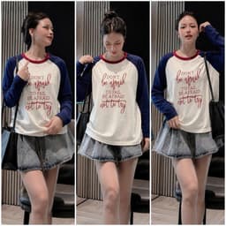 Áo Thun Giấy Nữ Dài Tay Phối Xanh In Chữ Siêu Hot 5