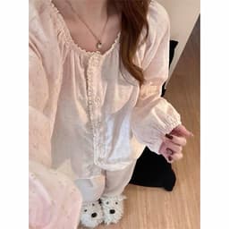 Set Bộ Mặc Nhà Hoa Nhí Phối Ren Dài Tay Xinh iu 4