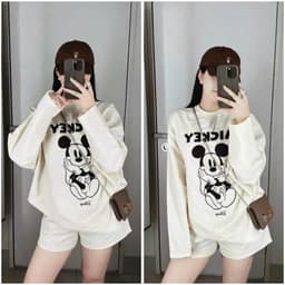 Set Áo Thun In Mickey dài Tay Phối Quần Short siêu hot 2