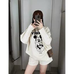 Set Áo Thun In Mickey dài Tay Phối Quần Short siêu hot 4