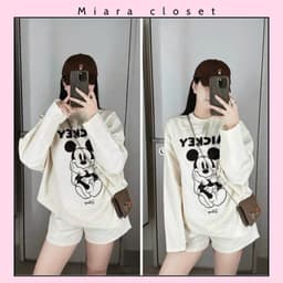 Set Áo Thun In Mickey dài Tay Phối Quần Short siêu hot 1