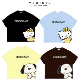 Áo thun BOXY Local Brand VEQISTU "Mèo Kitty + Snoopy" Áo Thun Boxy Form Rộng Unisex 250Gsm Cotton 1