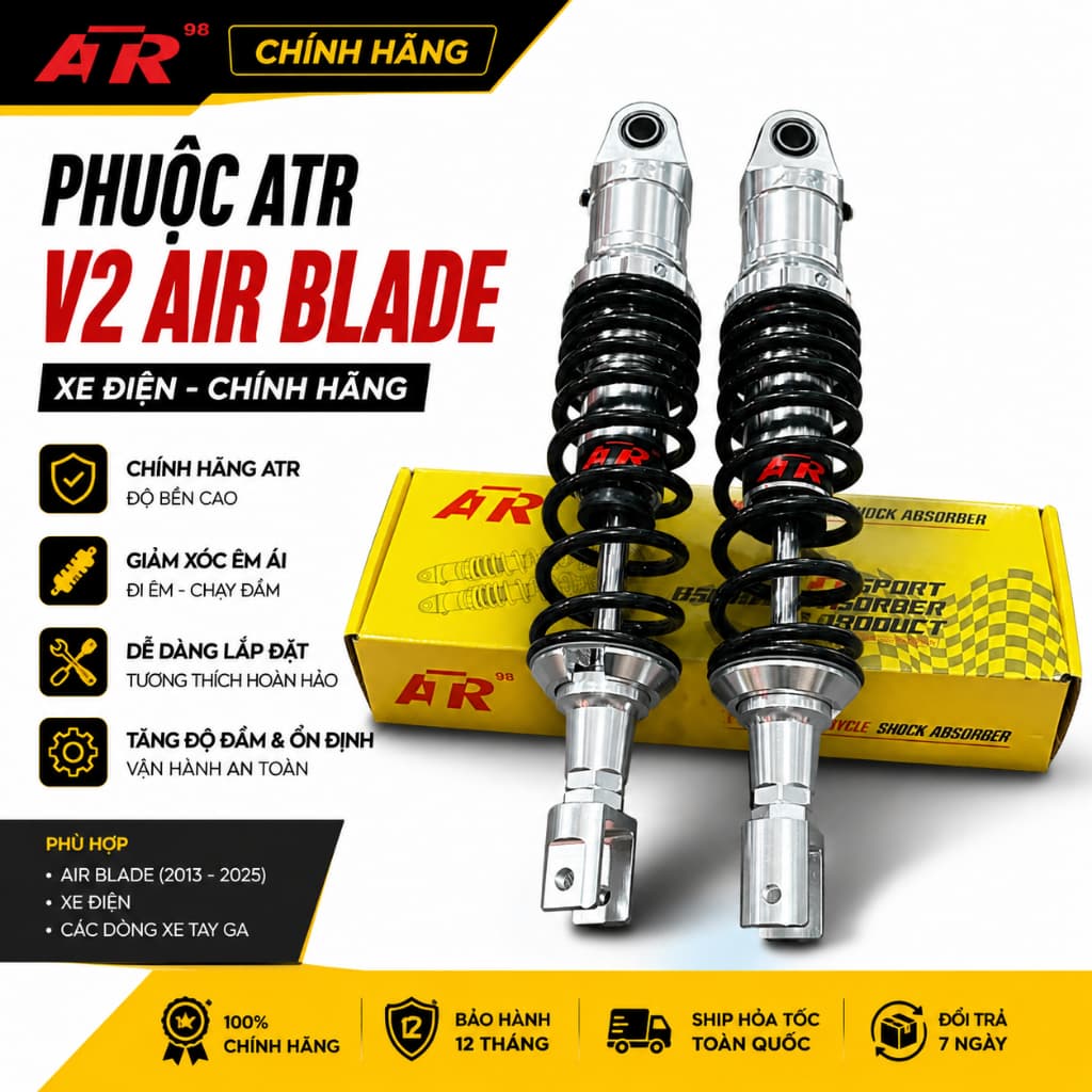 Phuộc ATR V2 Air Blade Xe Điện Chính Hãng Giảm Xóc Sau Êm Ái Tăng Độ Đầm Dễ Lắp Đặt