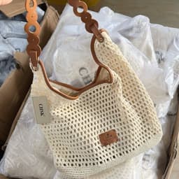 Túi Đeo Vai Tote Lưới Đan Quai Tết Kèm Charm Hoa CHSK 7