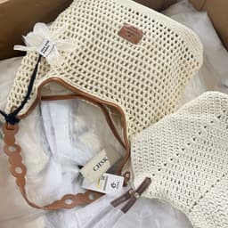 Túi Đeo Vai Tote Lưới Đan Quai Tết Kèm Charm Hoa CHSK 9