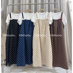 <Đầm Bầu Quynhanhhouse> Váy suông set váy yếm bi đính nơ freesize 7