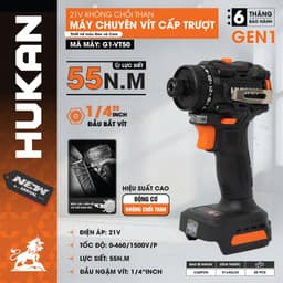 Máy chuyên vít trượt HUKAN G1-VT50, Lực siết 55Nm, Bắn vít, khoan - Không chổi than, Chân phổ thông 1