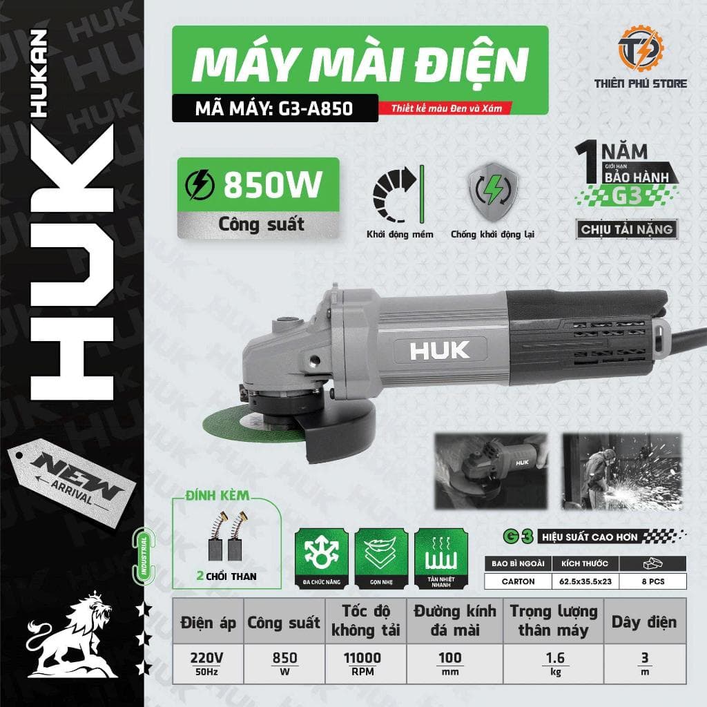 Máy Mài Điện (GEN 3) G3-A850| Công Suất 850W, Mài Cắt Đa Năng 100mm - Trục Chính 10M| Khởi Động Mềm, Chống Khởi Động Lại