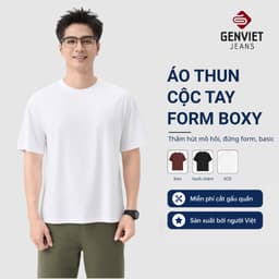 Deal Tốt- Áo thun nam cộc tay GENVIET JEANS chất cotton co giãn, áo phông nam dáng suông cơ bản thoáng mát 9210 1