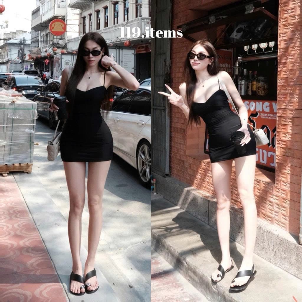Váy đen 2 dây ôm body vải cotton form  bazzic, váy đầm ôm body 2 dây slay 2 lớp, ĐẦM NƠ 2 LỚP CỔ CHỮ U TÔN DÁNG