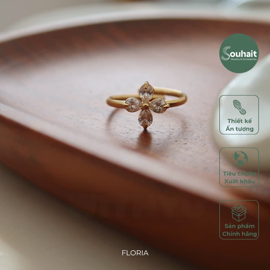 Nhẫn nữ mở freesize Floria ring SOUHAIT đính đá CZ hình hoa 4 cánh thanh lịch - R83174