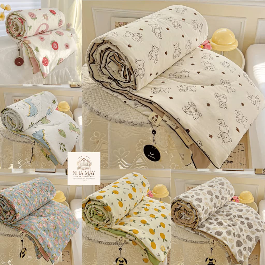 Chăn Cotton Đũi Hè Phong Cách Hàn, Chăn Hè Mềm Mịn Thoáng Mát Nhiều Mẫu - [1m8 x 2m] D7