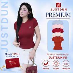 [MỞ BÁN] Áo Thun Ôm Body Cổ Tròn Bản Mới Thêu Logo JUSTDUN Chất Thun Cotton Mềm Mịn, Thoáng Mát P5 1